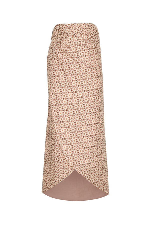 Siboney Cotton Bio Wrap Midi Skirt / Beige May Flower